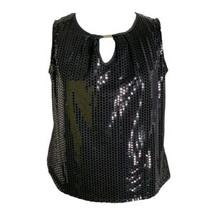 LC by Laura Cruz Black Shiny sleeveless top Keyhole neckline with gold accent